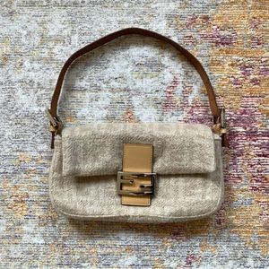 Fendi Zucca monogram wool baguette bag in cream